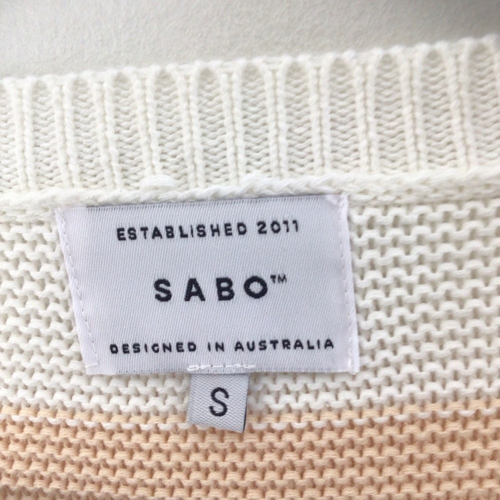 Sabo Australian sweater pullover women small orange white stripe cotton oversize - Picture 6 of 10